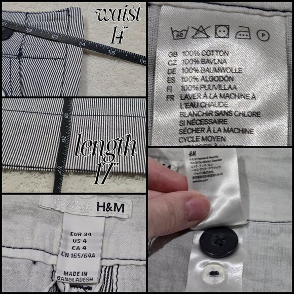 H&M Pinstripe Cotton Mini Skirt – Side Zip, Button Pockets – NWT – Size 4 - Picture 8 of 9